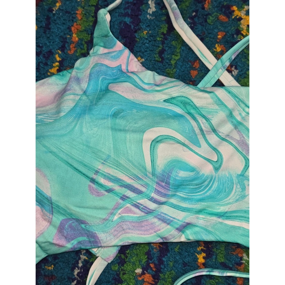NWT Aqua Swim Monokini Turquoise Marble Cutout One Piece Womens Small - Picture 3 of 6